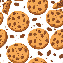 Cookies and chocolate crumbs seamless pattern on white backround. - 726418149