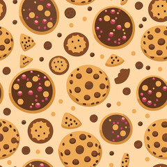 Realistic delicious bakery products seamless pattern. Cream cookies background - 726418186