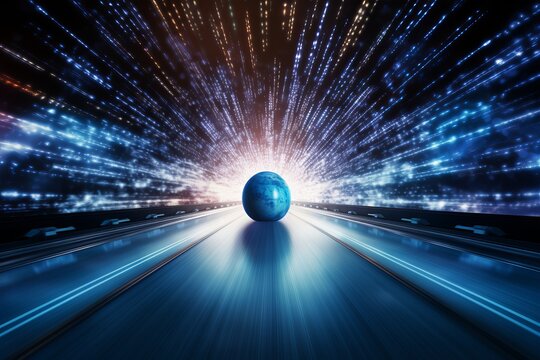 Bowling ball crashing into pins on alley line - sport competition or tournament concept