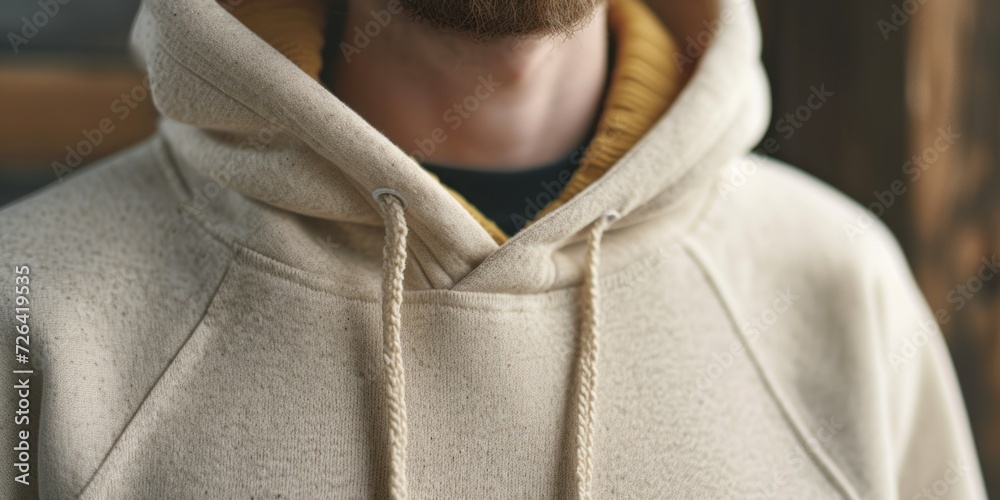 Poster a man with a beard wearing a hoodie. suitable for various uses