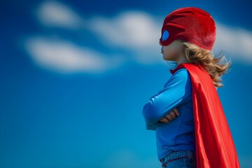 Obraz premium Child in Superhero Suit Looking into the Distance