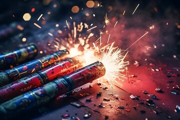 a family lighting firecrackers and fireworks to ward off evil spirits and welcome the New Year with excitement and noise.