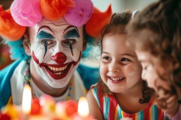 Funny clown at a children's birthday party.