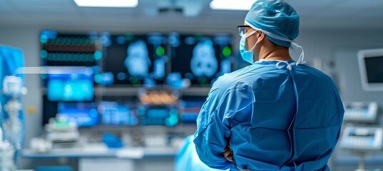 Skilled surgeon performing precise operation in well equipped hospital operating room