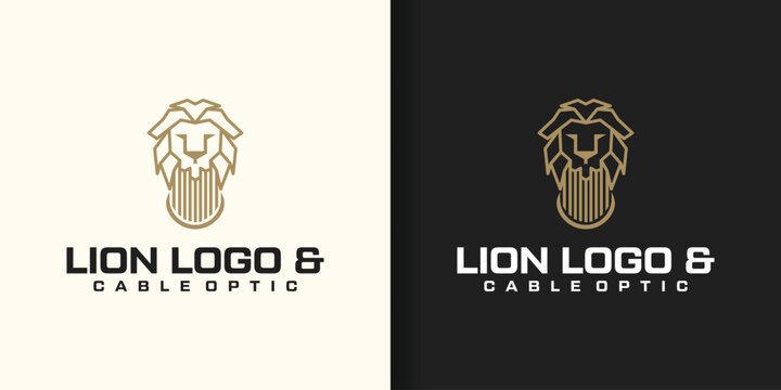 collection of lion head logos with circuit lines as technology icons