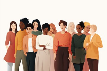 Fototapeta na wymiar Illustration of a diverse group of women. Concept of a diverse and multiethncial community. International Women's Day concept.