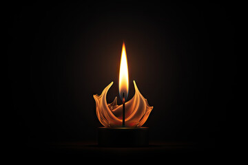 Burning candle on black background, closeup