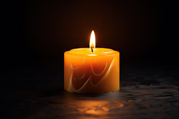 Burning candle on black background, closeup