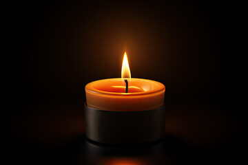Burning candle on black background, closeup