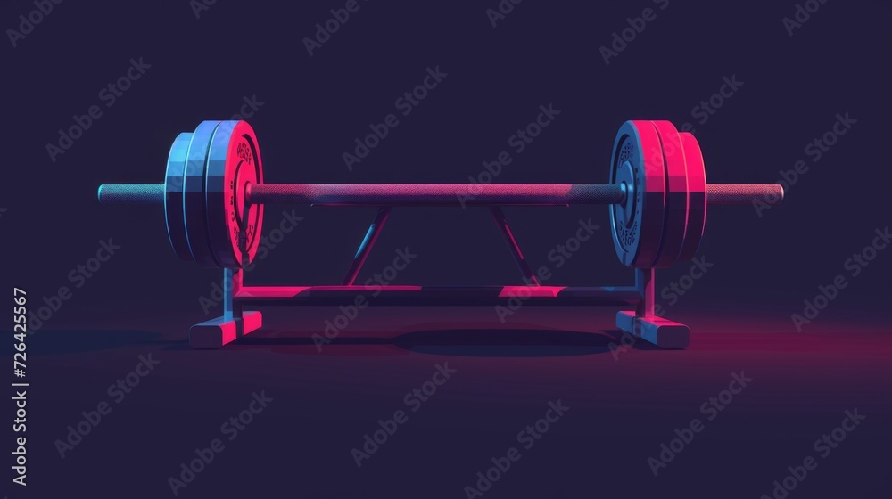 Poster a barbell resting on a stand in a dimly lit room. ideal for fitness and workout concepts