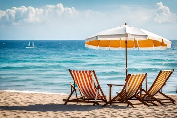 beach chairs and umbrella