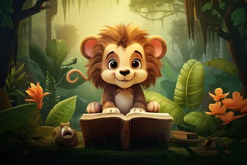 Deurstickers  kid book style , animal and jungle background © Kitta