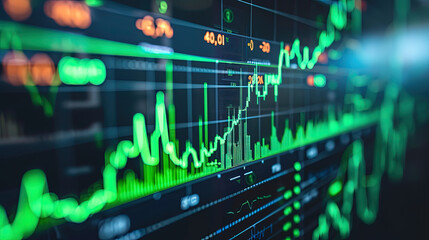 Fototapeta premium Profiting Stock Market - Green Ascending Lines