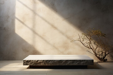  3D mockup of plastic round platform, minimalist abstract expressionist style