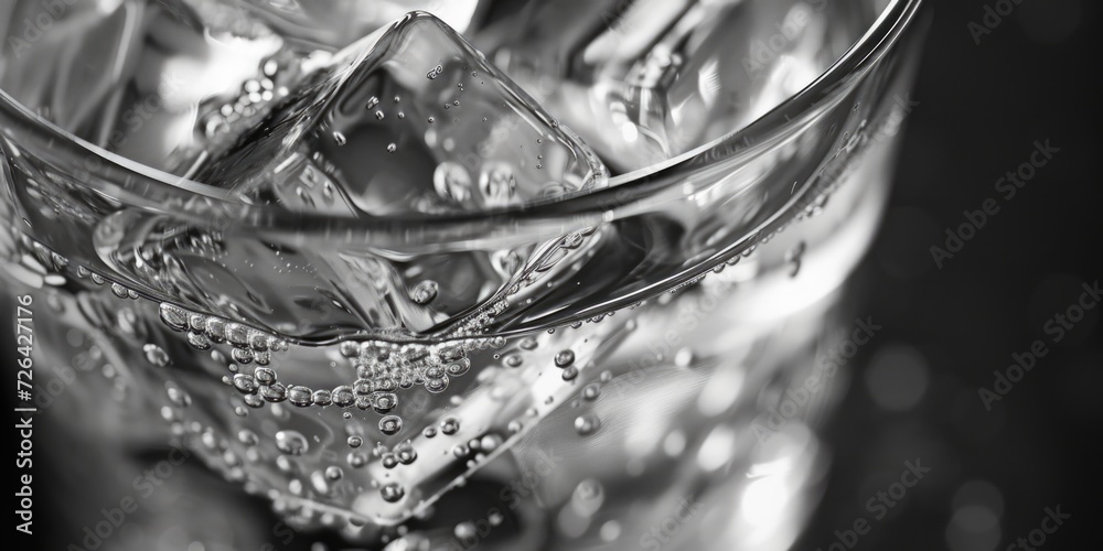 Poster A refreshing glass of water with ice cubes, perfect for quenching your thirst. Ideal for use in health and wellness articles or as a background image for hydration-related content