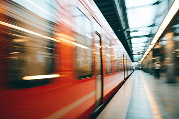 Obraz premium Motion blur of train moving in the airport. Business and transportation concept