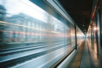 Fototapeta na wymiar Motion blur of train moving in the airport. Business and transportation concept