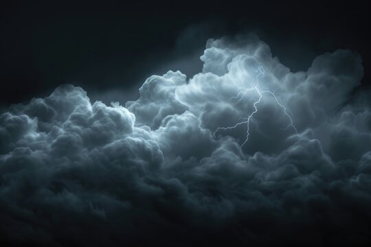 A dramatic image of a dark sky with menacing clouds and bolts of lightning. Perfect for adding a touch of intensity and excitement to any project