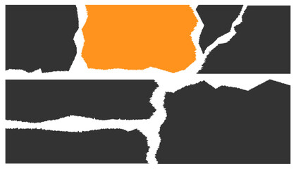 Fototapeta premium Set of black silhouettes, elements of torn paper for collage, design decoration, empty cells for your text