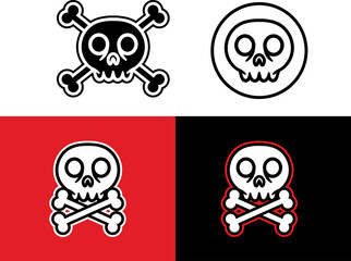 Skull head and crossbones artwork illustration. Vector skull head cartoon illustration