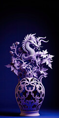 Dragon Vase with Purple Flowers