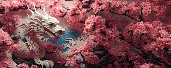 Dragon Art - The Dragon and Cherry Blossoms