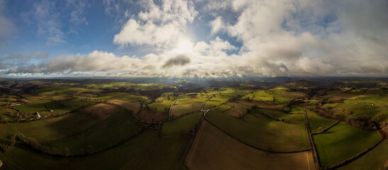Aerial view of autumn landscape countryside fields