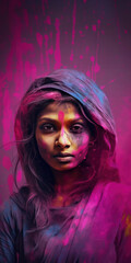 Colorful Portrait of a Young Woman, Fictional Character Created by Generated AI.