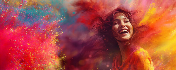 Colourful woman with vibrant hair and a dazzling smile, Fictional Character Created by Generated AI.