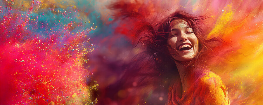 Colourful woman with vibrant hair and a dazzling smile, Fictional Character Created by Generated AI.
