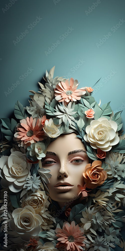 Wall mural flowery headband, fictional character created by generated ai.