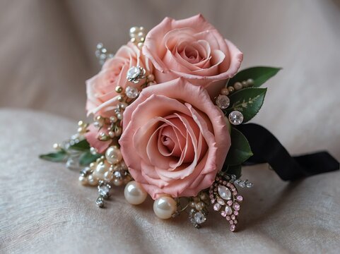 Set of pink themed corsage for prom or wedding occassions from Generative AI