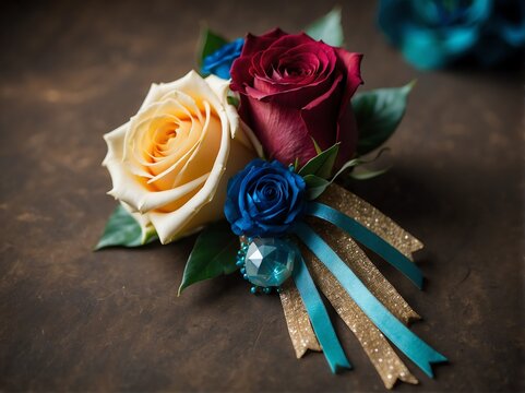 Set of colorful themed corsage for prom or wedding occassions from Generative AI
