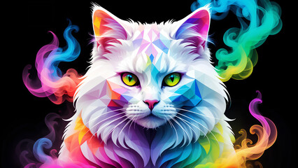 colorful smoke geometric angora cat