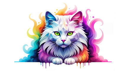 colorful smoke geometric angora cat