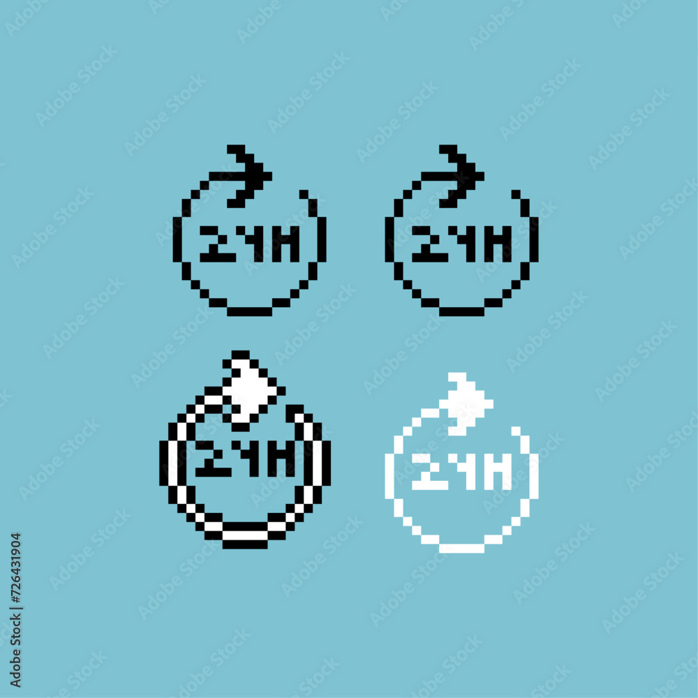 Poster pixel art outline sets icon of 24hours redo variation color.24h sign icon on pixelated style. 8bits 