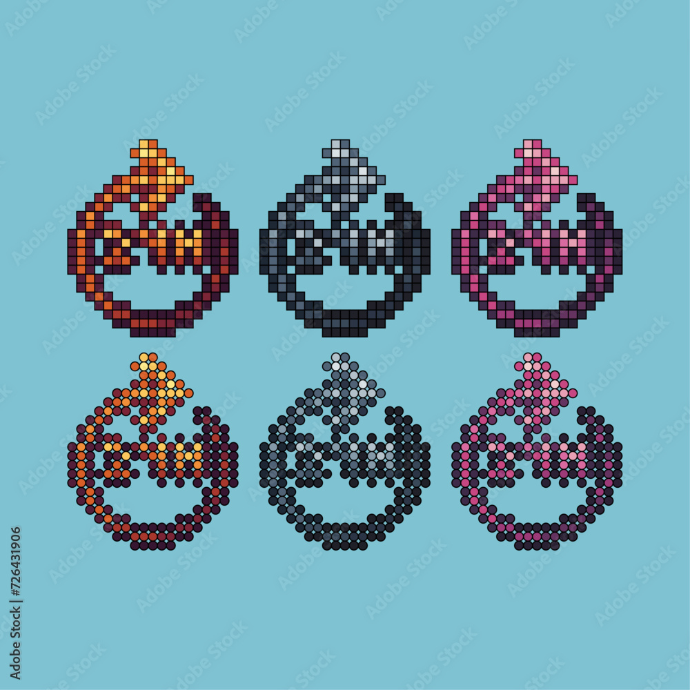 Poster pixel art stroke sets icon of 24hours redo variation color.24h sign icon on pixelated style. 8bits p