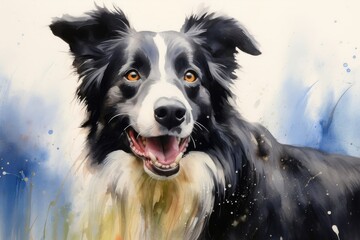 Fototapeta premium Border Collie Watercolor Painting Dog Portrait
