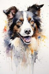 Border Collie Watercolor Painting Dog Portrait
