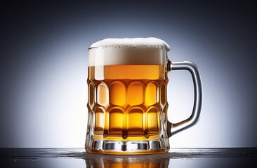 Mug with beer on a gray background.