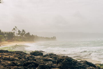 stormy day on the beach on oahu in hawaii