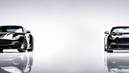 Two black cars on a white background.