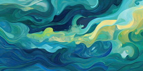 Fototapeta na wymiar Abstract Waves of Blue and Green Hues - Generative AI