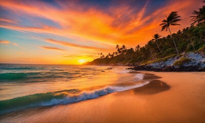Fototapeta na wymiar Sea sand sky concept, sunset colors clouds