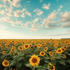 Obraz premium Field of yellow sunflowers in summer