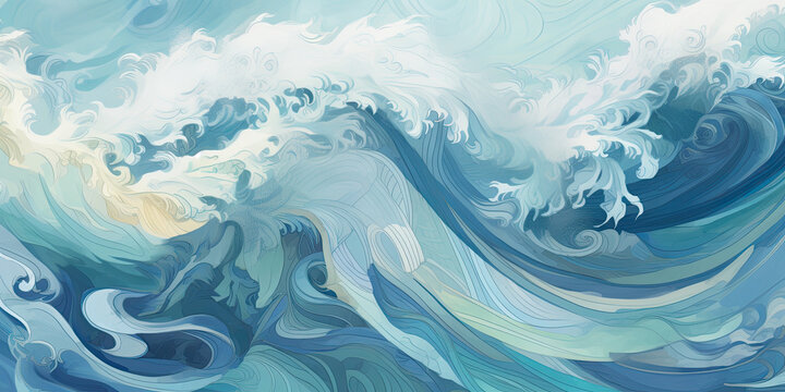 Whirling Waves of Ocean Blue in Abstract Art - Generative AI