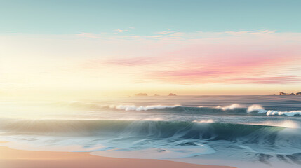Fototapeta na wymiar Sunrise Waves on a Tranquil Beach - Generative AI