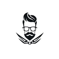 Brutal man with beard on a white background. Logo.