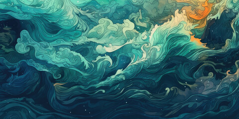 Fototapeta na wymiar Abstract View of Ocean Waves Mixed with a Shades of Blue - Generative AI