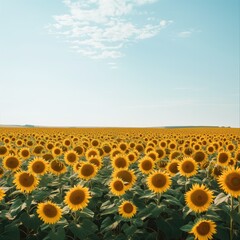 Field of yellow sunflowers in summer